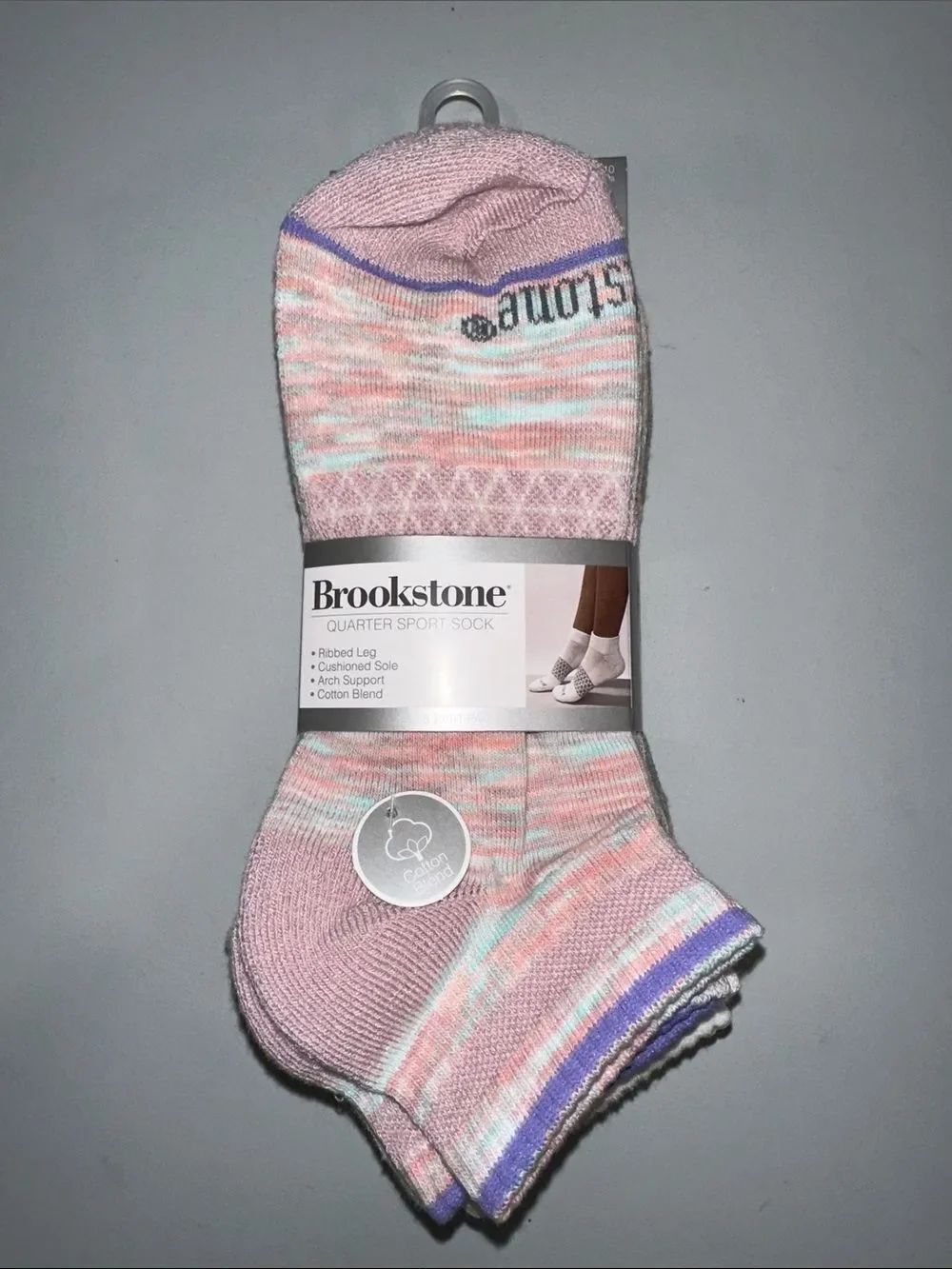 BROOKSTONE PINK LAVENDER GRAY IVORY TAN ORANGE COTTON BLEND QUARTER SPORT SOCKS